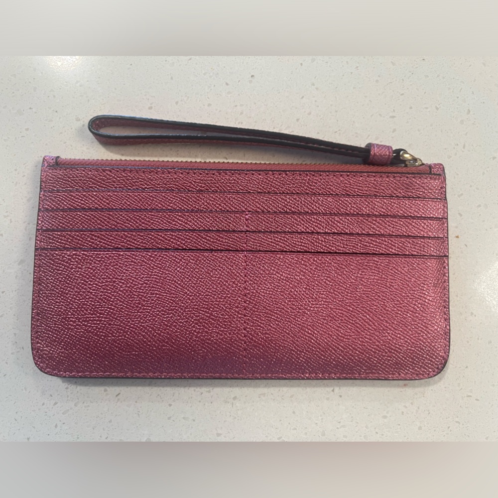 Coach women’s pink metallic zip top wristlet wallet clutch credit card holder - Picture 2 of 7